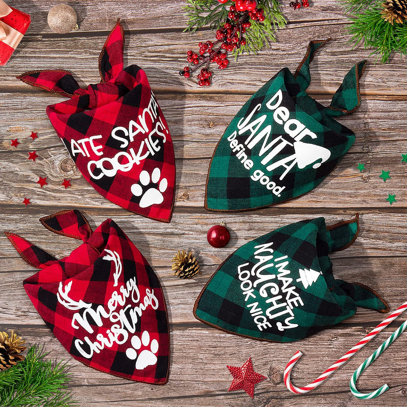 4 Pack Birthday Dog Bandanas - Classic Triangle Merry Christmas Printing Fall Plaid Xmas Pet Scarf Bibs Kerchief Gifts Set - Pet Holiday Accessories Decoration for Small to Large Puppy Dogs Cats - BeesActive Australia
