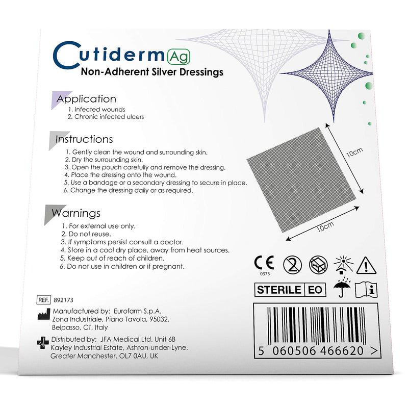 Pack of 5 Cutiderm AG Non-Adherent Silver Wound Dressings 10cm x 10cm 5 Count (Pack of 1) - BeesActive Australia