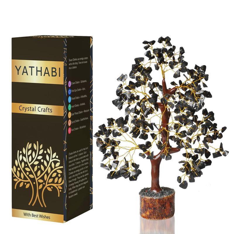 YATHABI Black Tourmaline Golden Wire Handmade Gemstone Tree Feng Shui Bonsai for Attracting Positive Energies Chakra Balancing Aura Cleansing Crystal Healing Home D�cor Size Approx. 10-12 Inch� - BeesActive Australia