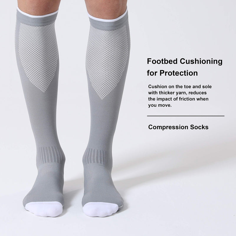 3 Pairs Compression Socks for Men and Women 20-30 mmHg Running Support Socks Large-X-Large Black + White + Grey - BeesActive Australia