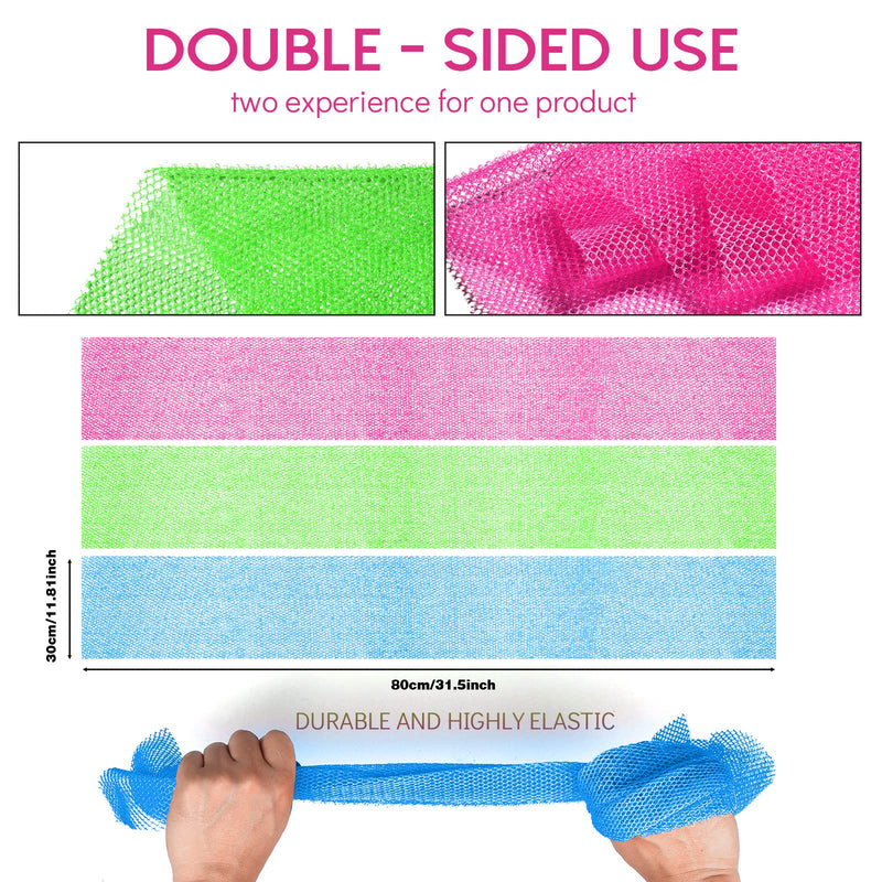 3 Pieces African Bath Sponge African Net Long Net Bath Sponge Exfoliating Shower Body Scrubber Back Scrubber Skin Smoother,Great for Daily Use (Rose Red, Blue, Green) Rose Red, Blue, Green - BeesActive Australia