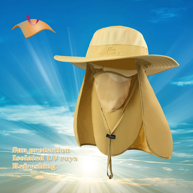 KOOLSOLY Fishing Hat,Sun Cap with UPF 50+ Sun Protection and Neck Flap,for Man and Women Khaki - BeesActive Australia