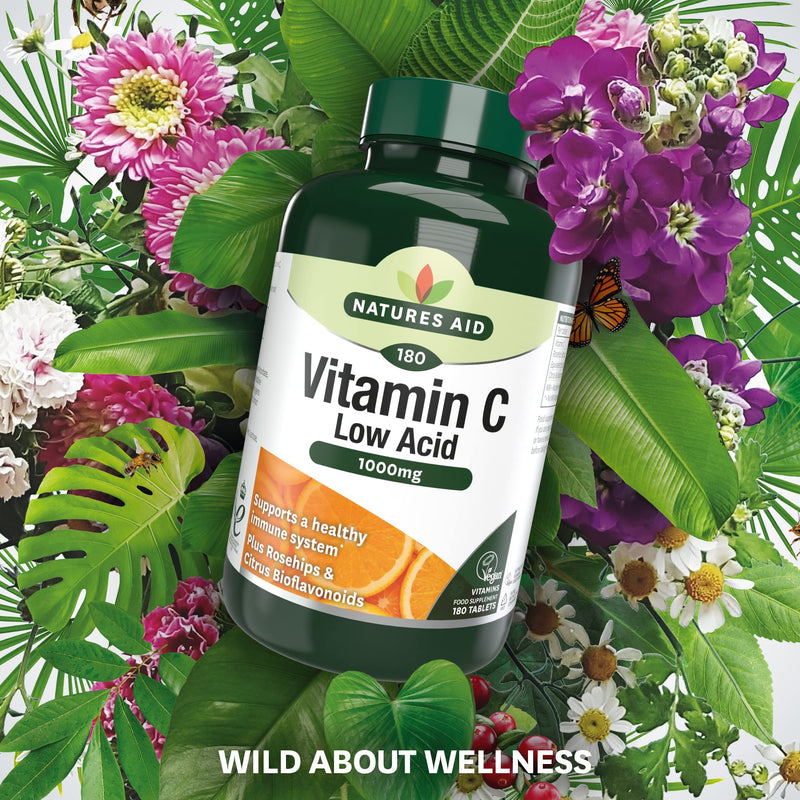 Natures Aid | Vitamin C - 1000Mg Low Acid 180 Tablets | 1 X 180 Tablet Vitamin C Low Acid 1000Mg, 180 Tablets - BeesActive Australia