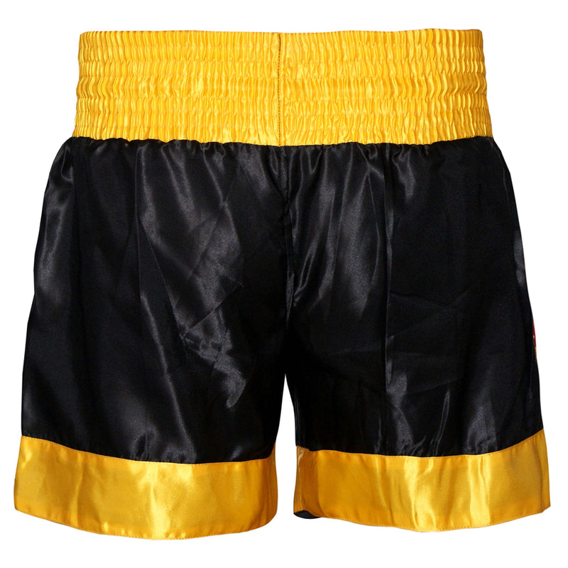 [AUSTRALIA] - Muay Thai Shorts Kick Boxing Training Satin Black Gold Short Tiger Embroidery Small 