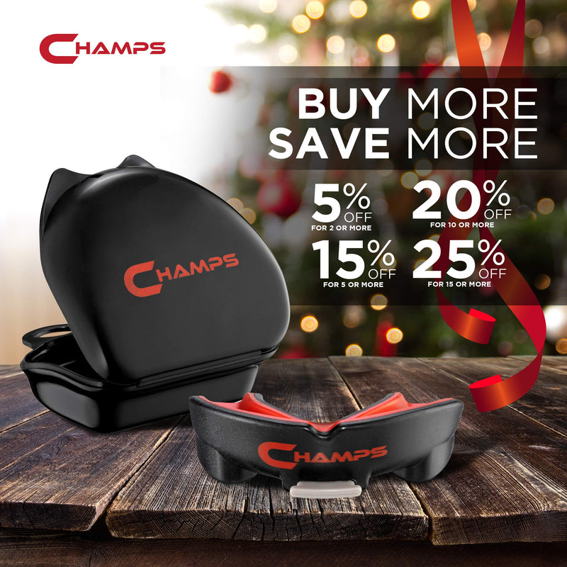 [AUSTRALIA] - Champs Breathable Mouthguard for Boxing, Jiu Jitsu, MMA, Muay Thai, Sports, and Wrestling. Easy Fit Boxing Mouthguard Super Tough MMA Mouthguard. Combat Sports Mouthpiece Black Ages 10 and Above 