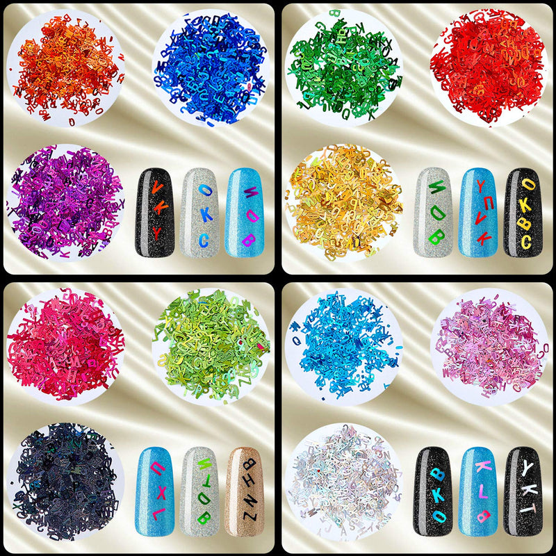 72 Boxes Holographic Letter Nail Sequins Holographic Nail Decals 26 Letters 3D Mixed Nails Glitter Flakes Laser Confetti Sequin for DIY Nail Art Decoration Design Nail Salon - BeesActive Australia