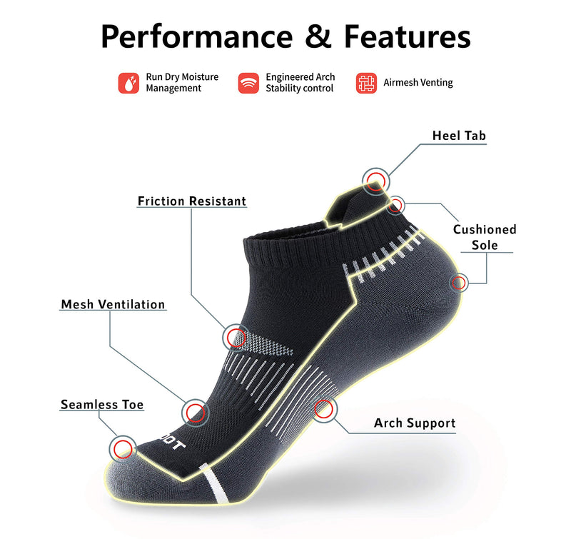 [AUSTRALIA] - M MONFOOT 5/10 Pairs Athletic Running Cushioned Silky Dry Heel Tab Ankle Socks for Men and Women Black (5 Pairs) Large 