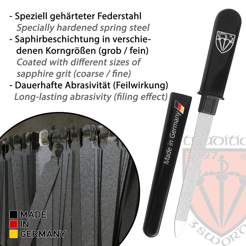 3 Swords Germany - brand quality double sided (fine & coarse) SAPPHIRE METAL POCKET NAIL FILE (1 piece) manicure pedicure grooming for professional finger & toe nail care by 3 Swords, Made in Solingen Germany (82501) - BeesActive Australia