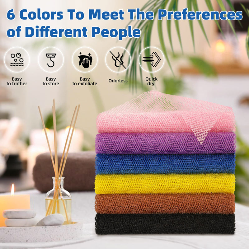6 Pieces African Net Sponge African Exfoliating Net Long African Bath Sponge Washcloth Shower Net African Body Scrubber Net for Skin Smoother Daily Use(Pink,Yellow,Purple,Black,Blue,Brown) 1 Count (Pack of 6) 6.0 - BeesActive Australia
