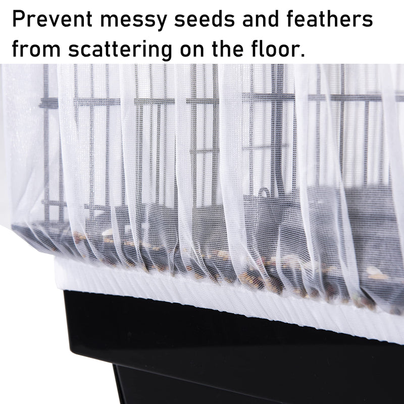 Tamu style Bird Cage Seed Catcher, Large, Stretchy Form Fitting Mesh Skirt Cover for Parrot Enclosures, Light and Breathable Fabric, Prevent Scatter and Mess, Reusable White - BeesActive Australia