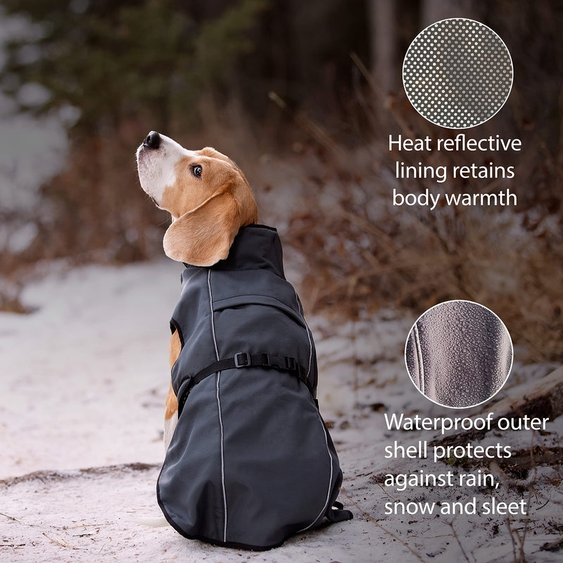 LUCOLOVE Dog Winter Coat - Waterproof Heat-Reflective Insulated Vest, Snow Jacket, Quick Adjust Fit, Warm and Cozy Cold Weather and Rain Wear for Small to Large Breeds X-Large Dark Gray - BeesActive Australia