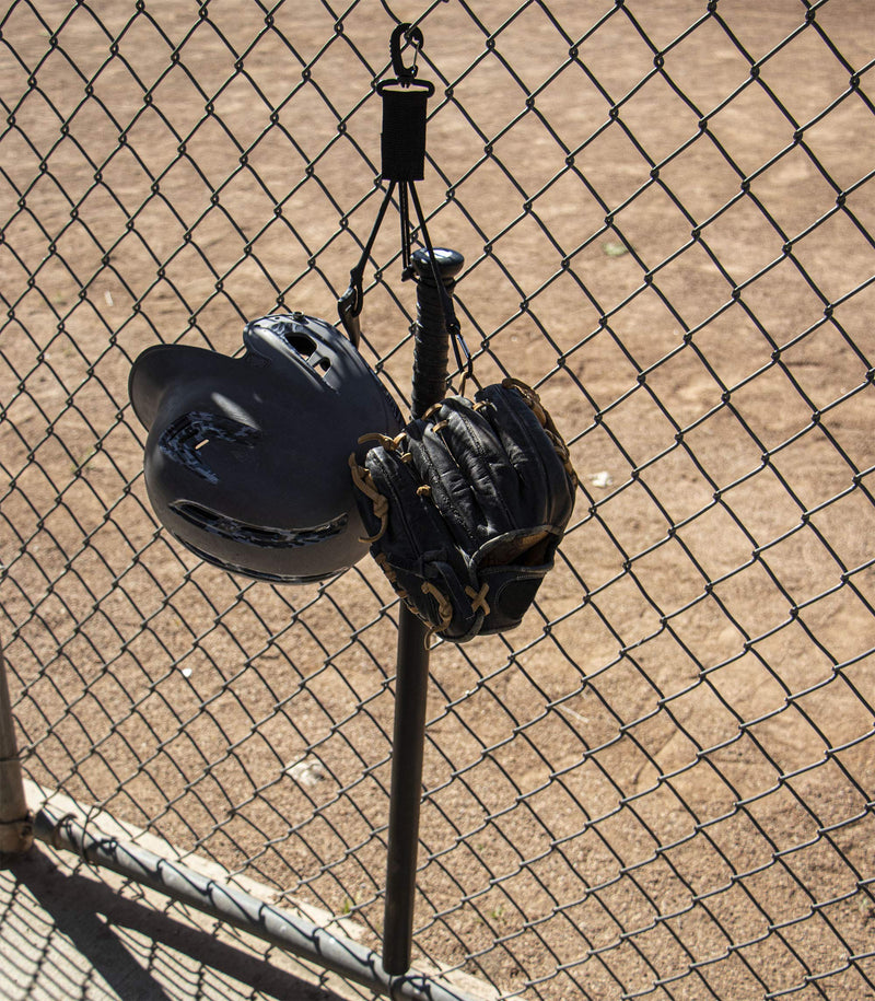 [AUSTRALIA] - PowerNet Baseball Softball Gear Hanger | Dugout Organizer | Keeps Your Glove Helmet Bat Clean and Off The Ground | Attaches to Any Fence | Compact Fits in Any Bag 