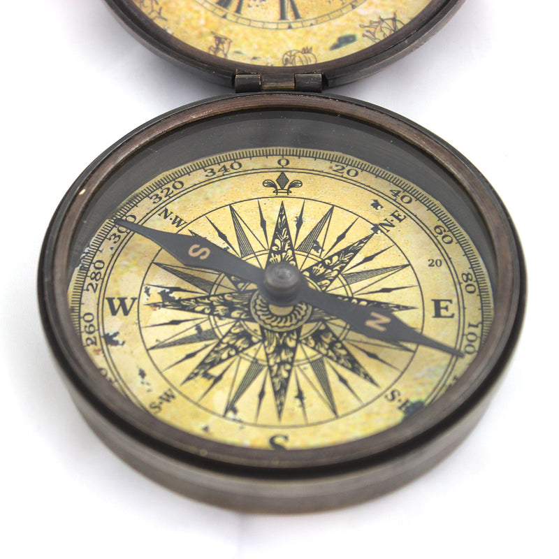 Nautical Ship Compass Wooden Box Compass & Watch Vintage Gift Round - BeesActive Australia