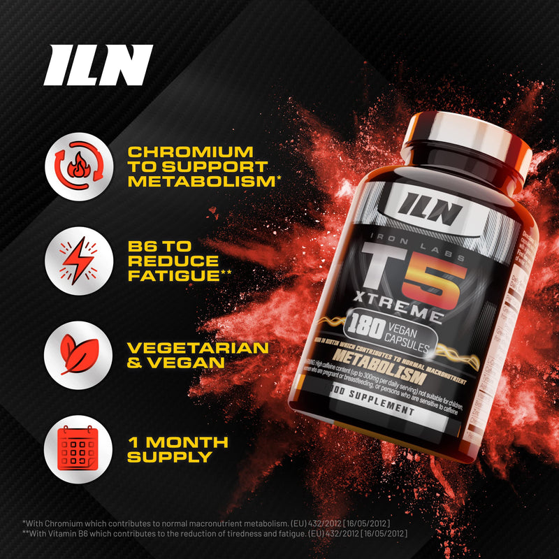 Iron Labs T5 Xtreme for Men and Women – Keto Diet Friendly – Plus Green Tea Extract, L Carnitine and Caffeine – High in Chromium for Macronutrient Metabolism – 180 Vegetarian Capsules Original - BeesActive Australia