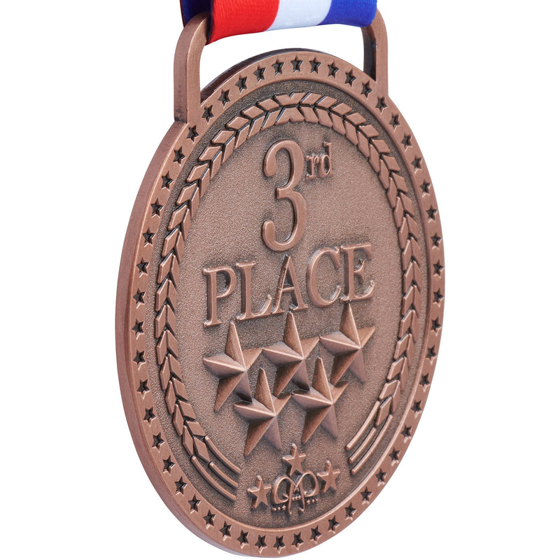 Gold Silver Bronze Medals for 1st 2nd 3rd Place Trophy Awards, Bright or Antique Finish with Attached Red White Blue Satin Ribbon - Sold Separately Antique Bronze - BeesActive Australia