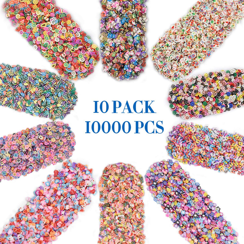 Nail Art Slices 10000PCS, YOUYOUTE 10 Pack 3D Fruit Fimo Slices Slime Supplies Polymer Clay DIY Nail Art Decoration(Fruit,Smiling Face,Heart,Plumblossom,Pentagram,Cake,Cartoon,Animal) 10 Pack Different Nail Art Slices - BeesActive Australia