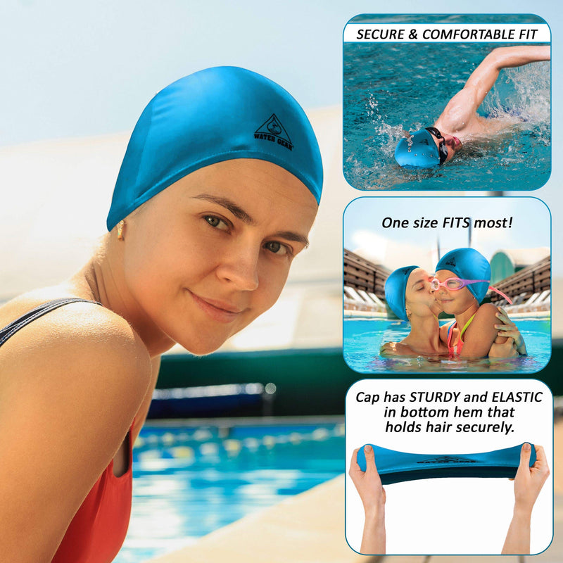 Water Gear Synthetic Fiber Swim Cap - Comfortable and Durable Swimming Cap Keeps Short or Long Hair Dry During Competitive and Recreational Pool Time - One Size Fits Adults Men Women and Kids - BeesActive Australia