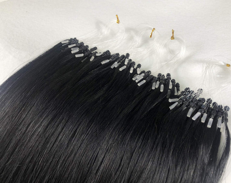 GOOFIT Hair Extensions Micro Loop Human Hair Extensions Remy Hair Double Rings - 1g/s 50s/pack - (18" #01 Jet Black ) 18 inch - BeesActive Australia