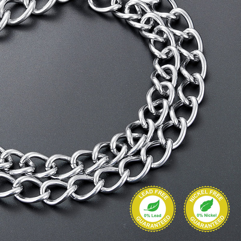 W/W Lifetime Dog Chain Collar Walking Metal Chain Collar with Design Secure Buckle, Cuban Link 24MM Strong Heavy Duty Chew Proof for Small Medium Dogs S (Suits Dog Neck 10" to 16") Silver - BeesActive Australia