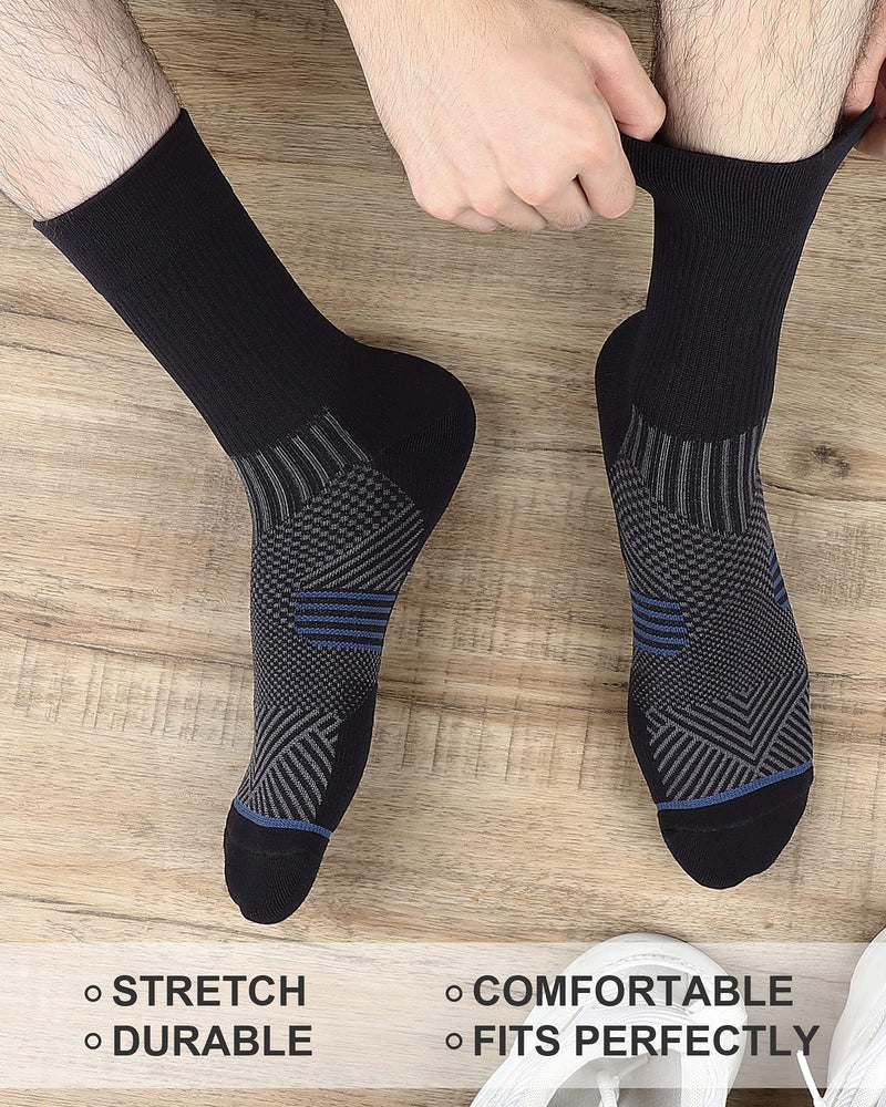 PAPLUS Compression Running Sock for Men and Women 3 Pairs, Cushioned Athletic Crew Socks with Arch Support Black+white+grey(3 Pairs ) X-Large - BeesActive Australia