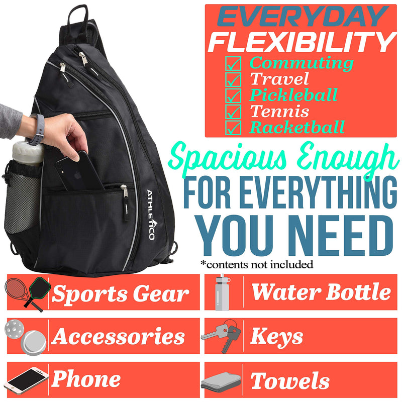 Athletico Sling Bag - Crossbody Backpack for Pickleball, Tennis, Racketball, and Travel for Men and Women (Black) - BeesActive Australia