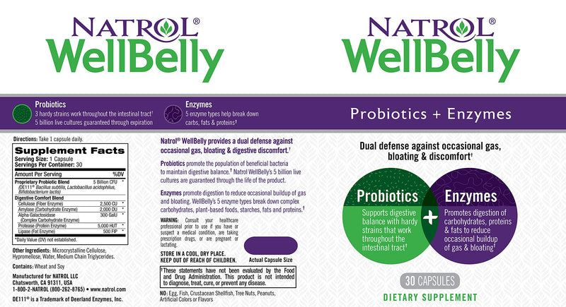 Natrol Well Belly Probiotic & Enzyme Capsules, 30Count - BeesActive Australia