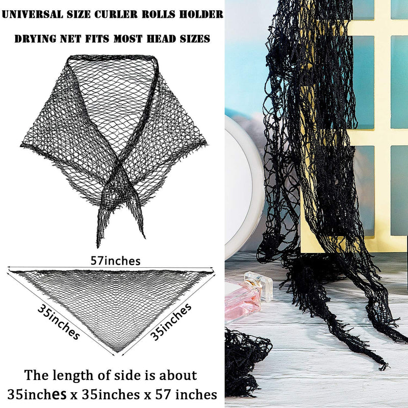 4 Pieces Triangle Hair Net for Rollers, Women Hair Net Mesh Hair Net Triangular Hair Setting Net for Sleeping, 35 x 35 x 57 Inches (Black) Black - BeesActive Australia