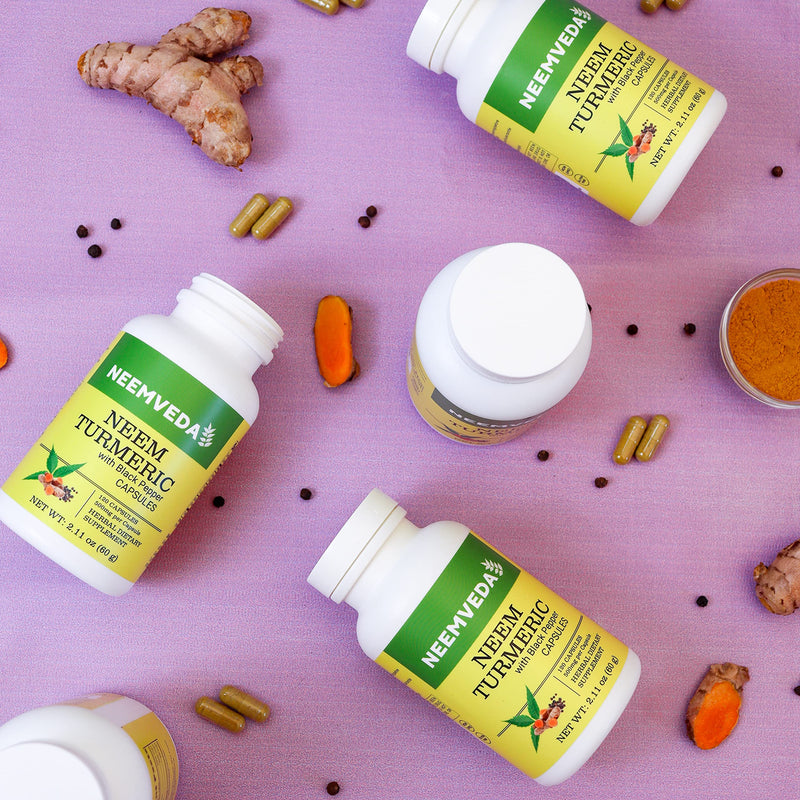 Neemveda Neem Turmeric Capsules with Black Pepper 120 Veg Capsules (Detox, Eczema, Skin Supplement) - BeesActive Australia