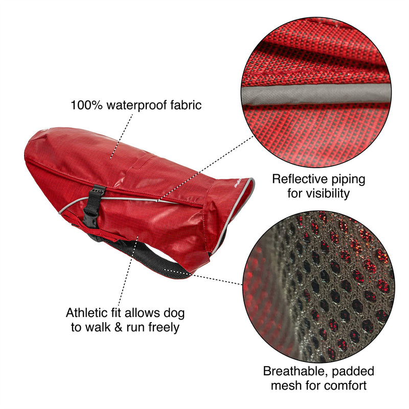 Kurgo Portsmouth Foul Weather Rain Jacket for Dogs, Waterproof Dog Raincoat, Reflective Piping, Quick Release Buckles, Includes Leash Opening, 5 sizes M (Neck: 19", Girth: 26"-35", Back: 21.5") Chili Red 1 - BeesActive Australia