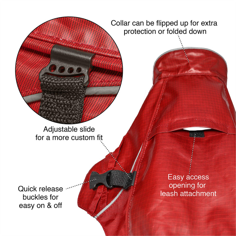 Kurgo Portsmouth Foul Weather Rain Jacket for Dogs, Waterproof Dog Raincoat, Reflective Piping, Quick Release Buckles, Includes Leash Opening, 5 sizes M (Neck: 19", Girth: 26"-35", Back: 21.5") Chili Red 1 - BeesActive Australia