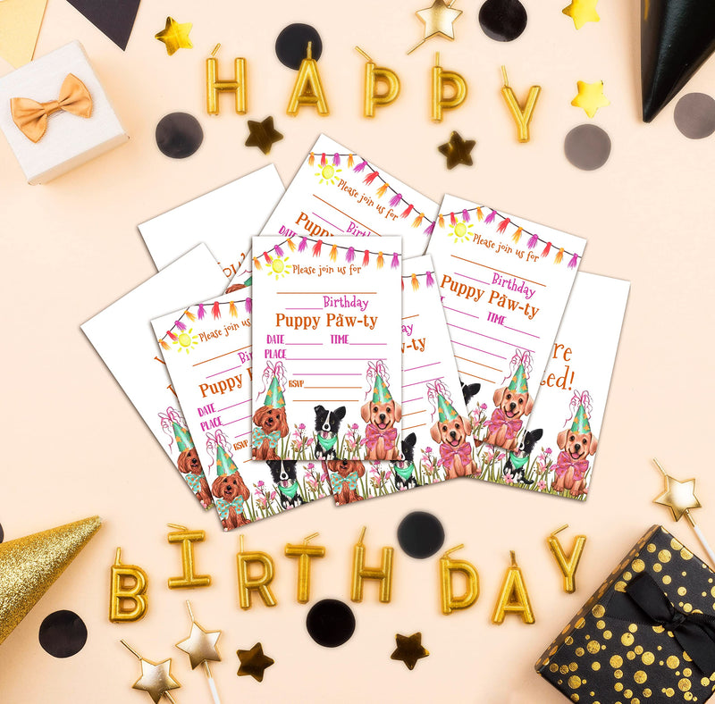 Birthday Party Invitation Cards for Kids, Party Invites, Cards for Girls Boys, Party Celebration for Teens, Pet Doggy Dogs Puppy Pawty Cards, Personalized 20 Cards With Envelopes (IN024) - BeesActive Australia