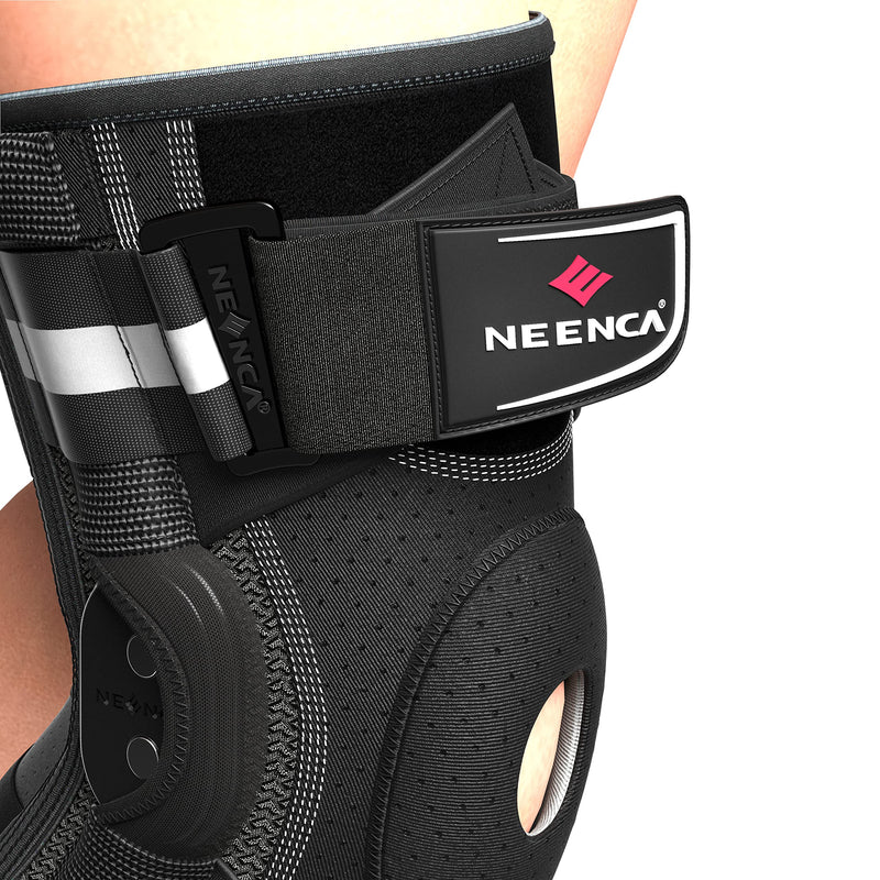 NEENCA Professional Knee Brace for Knee Pain, Adjustable Hinged Knee Support with Patented X-Strap Fixing System, Strong Stability for Jonit Pain Relief, Arthritis,Meniscus Tear,ACL,PCL,Runner, Sports Large Black - Single - BeesActive Australia