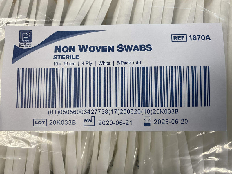 Premier 1870A 4 Ply Sterile Absorbent Non Woven Swab, 10cm x 10cm Pack of 40 (5 Swabs/Pack) - BeesActive Australia