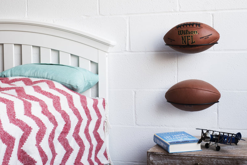 Wallniture Sporta Wall Mount Football Rack, Ball Holder Organization and Storage Rack, Sports Room Decor, Steel, Black - BeesActive Australia