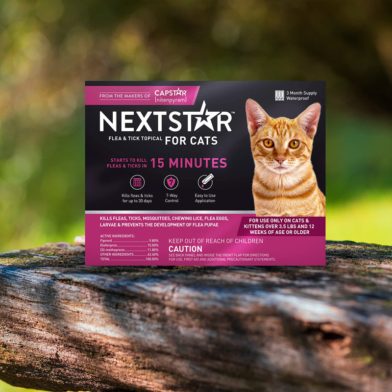 NEXTSTAR Topical Flea & Tick Treatment & Prevention for Cats over 3.5 lbs, Fast Acting, 3-Month Supply - BeesActive Australia
