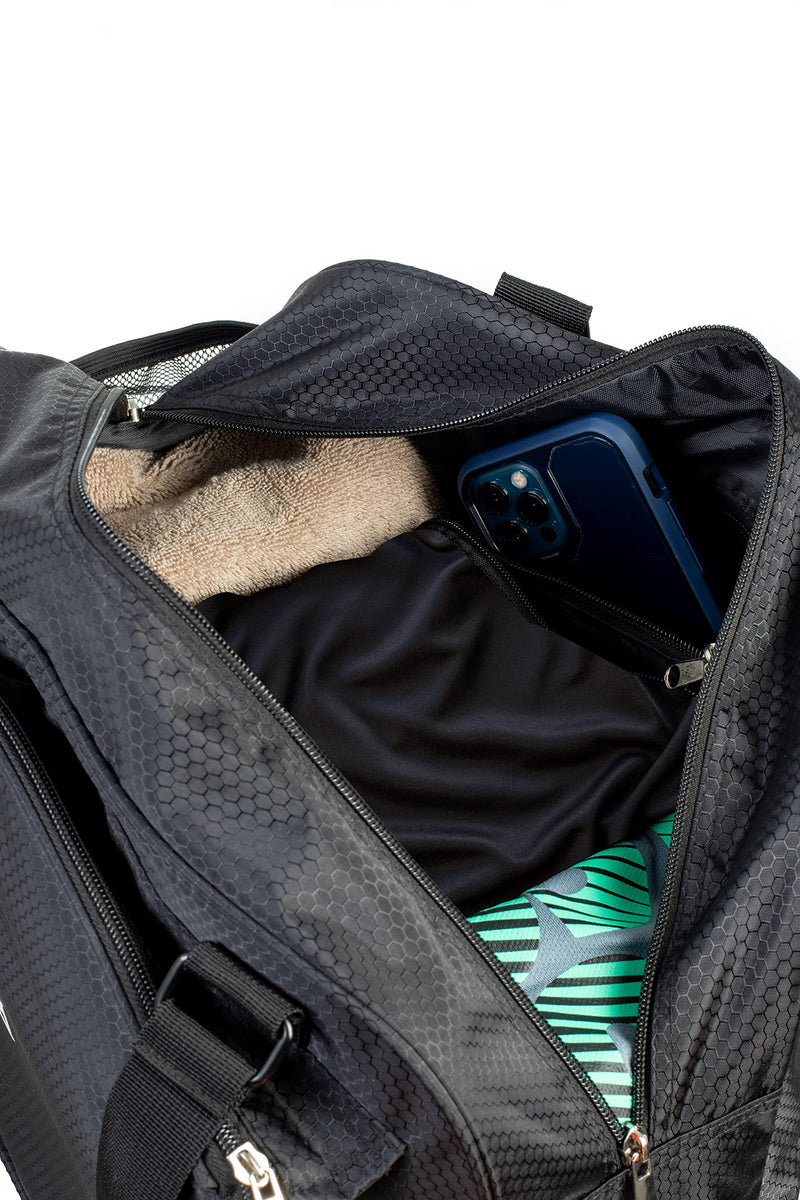 Thorza Pickleball Bag with Front Paddle Pocket, Large Mesh Pockets for Water Bottles and Gear, Storage for Clothes and Sports Equipment, Long Shoulder Sling, Classic Black, Men and Women - BeesActive Australia