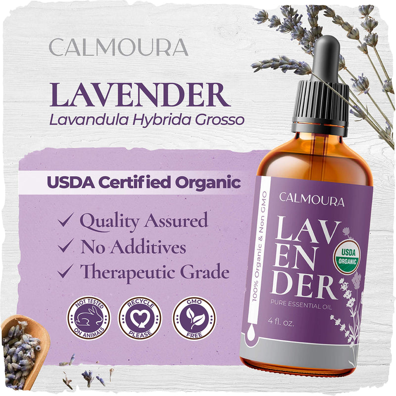 Organic Lavender Essential Oil (118mL / 4oz) — Pure Organic Lavender Oil Essential Oil — for Diffusers Aromatherapy, Skin, Massage Therapy, Relaxation, Soap Making, Chakra Balancing, Hair Care - BeesActive Australia