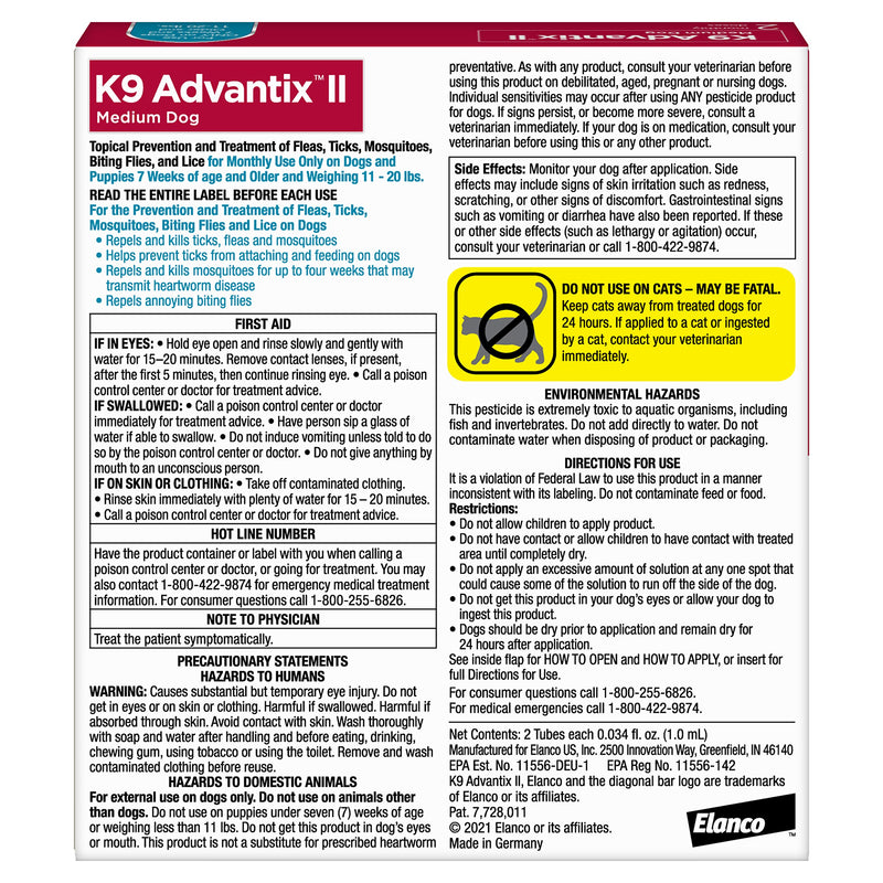 K9 Advantix II Flea and Tick Prevention for Medium Dogs (11-20 Pounds) 2-Pack Medium Dog Only - BeesActive Australia
