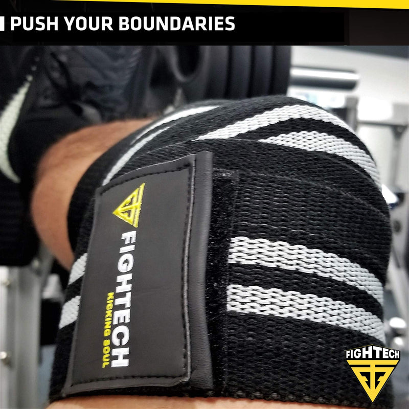 FIGHTECH Knee Wraps for Weightlifting | Men & Women | Bodybuilding Knee Squat Wraps | 82" Long Knee Straps for Compression & Elastic Support During Leg Presses, Cross Training Gym Workout | Pair GRAY - BeesActive Australia