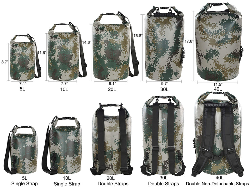MARCHWAY Floating Waterproof Dry Bag 5L/10L/20L/30L/40L, Roll Top Sack Keeps Gear Dry for Kayaking, Rafting, Boating, Swimming, Camping, Hiking, Beach, Fishing Digital Camo 10L - BeesActive Australia