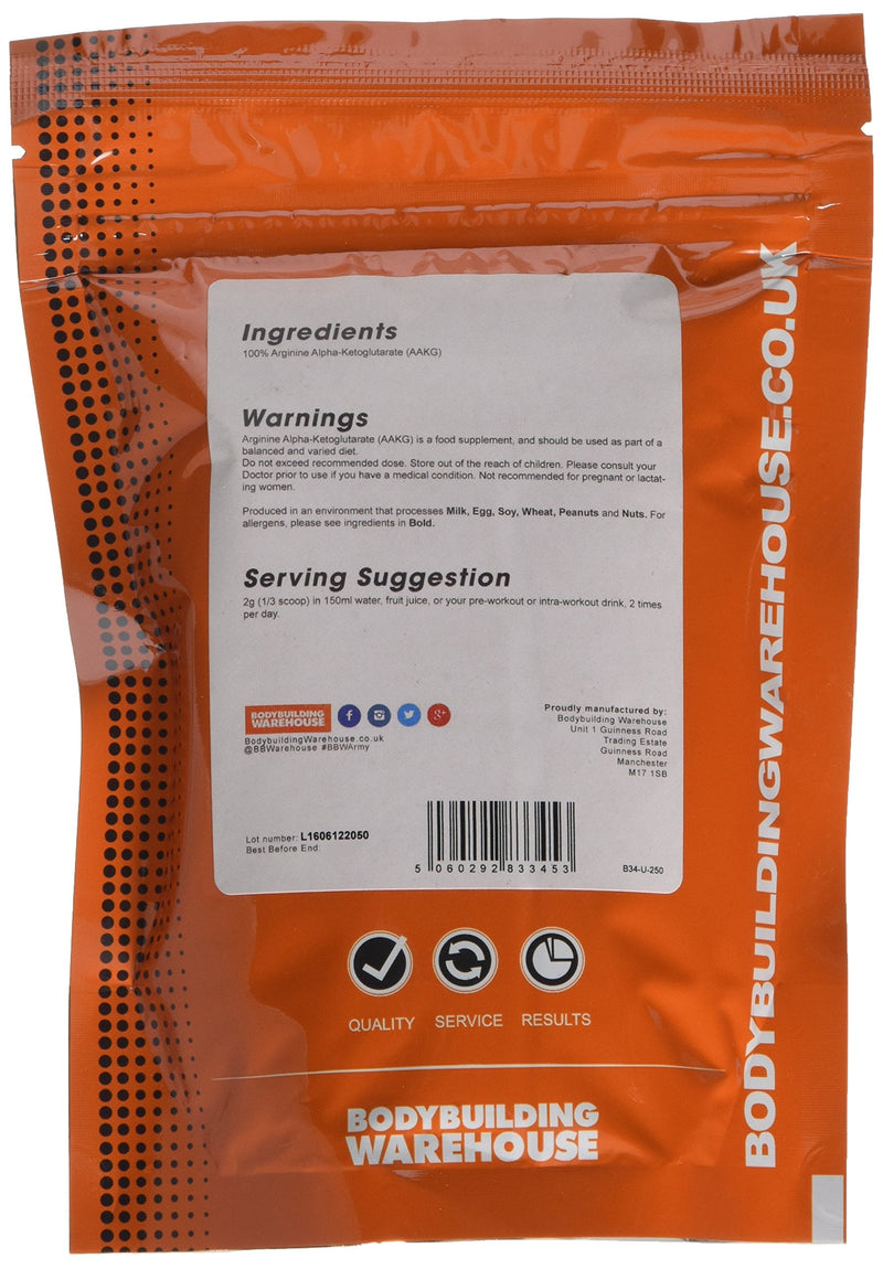 Bodybuilding Warehouse Pure Arginine Alpha Ketoglutarate (AAKG) Unflavoured 250 g 250 g (Pack of 1) - BeesActive Australia