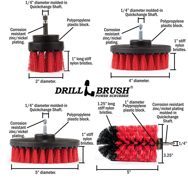Drill Brush Power Scrubber by Useful Products - Drillbrush 4 Piece Red Stiff Drill Cleaning Brush Set - Outdoor Cleaning Drill Brush Set for Cordless Drill - Siding Cleaner Brush Attachment for Drill - BeesActive Australia