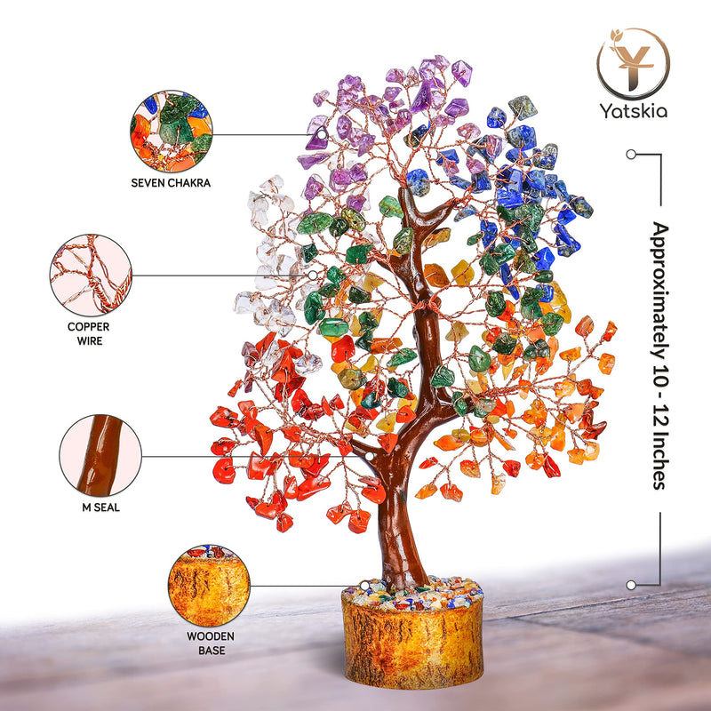 YATSKIA Crystal Tree - Bonsai Tree - Tree of Life - Seven Chakra Crystals - Gemstones - Home Decor - Crystal Necklaces - House Warming Gifts New Home - Spiritual Gifts - Crystal Gifts Seven Chakra (Copper Wire) - BeesActive Australia