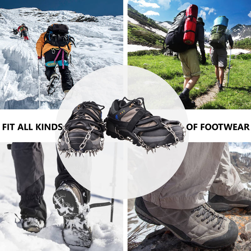 Azarxis Crampons Ice Traction Cleats, Ice Snow Grips for Boots and Shoes, Anti Slip 19 24 Stainless Steel Spikes, Safe Protect for Women Men Walking, Jogging, Climbing or Hiking Black - 24 Spikes X-Large - BeesActive Australia