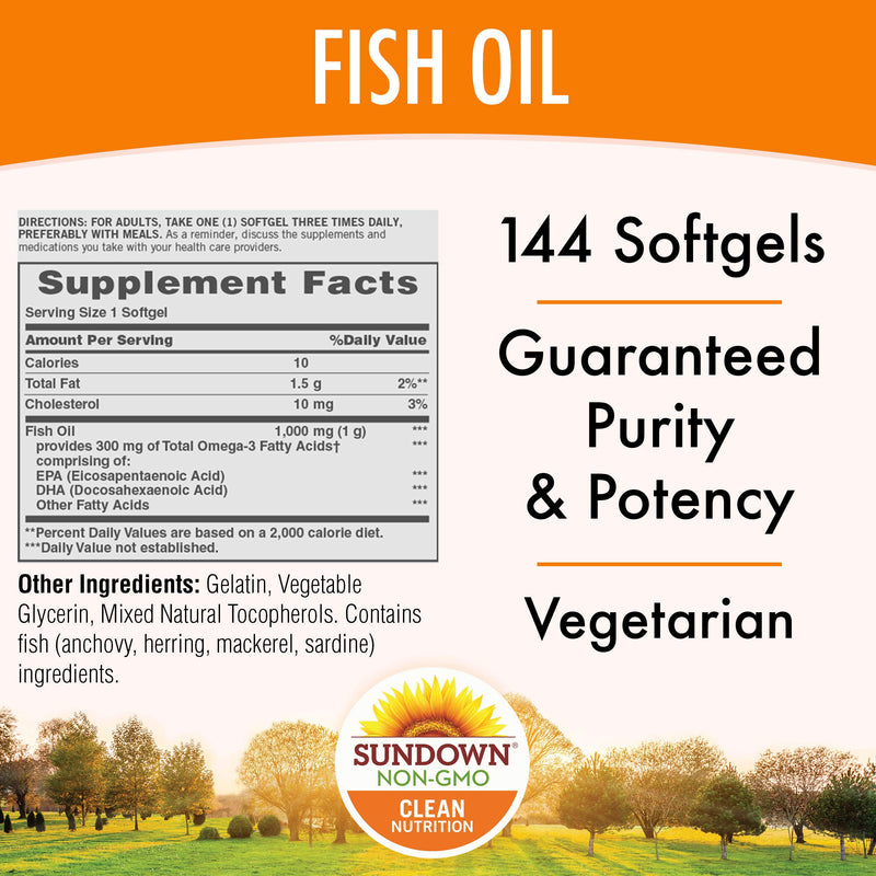 Sundown Fish Oil 1000 mg, 72 Softgels (Packaging May Vary) 144 Count (Pack of 1) - BeesActive Australia