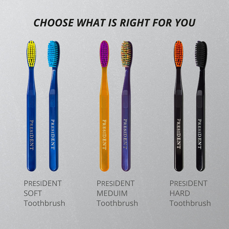 PRESIDENT Exclusive Medium Toothbrush -- Cleans and Removes Plaque, Tartar and Staining to Prevent Cavities -- 6 MIL (Orange/Purple) Orange/Purple - BeesActive Australia