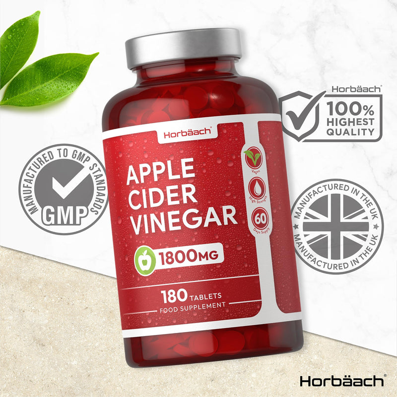 Apple Cider Vinegar Tablets 1800mg | High Strength ACV | 180 Tablets (Not Capsules) | by Horbaach - BeesActive Australia