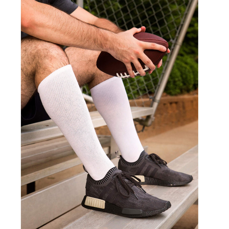 Sof Sole Football Over-the-Calf Team Athletic Performance Socks for Men and Youth (2 Pairs) Men's 5-9.5 White - BeesActive Australia
