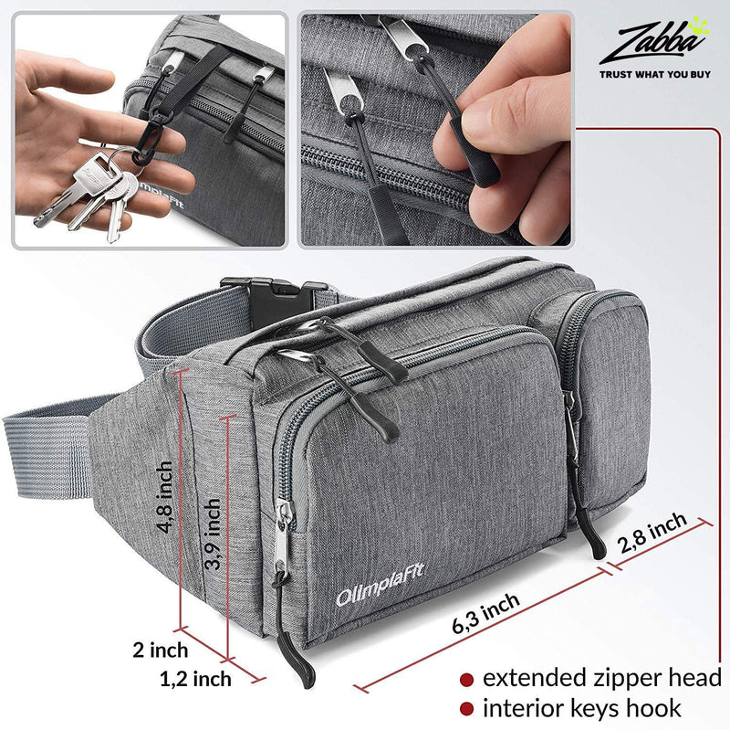 Fanny Pack For Women & Men Cute Waist Bag - Hiking Travel Camp Running - Headphone Hole, Money Belt with 6 Pockets, Strap Extension - Easy Carry Any Phone, Passport, Wallet - Water Resistant Holder Grey - BeesActive Australia