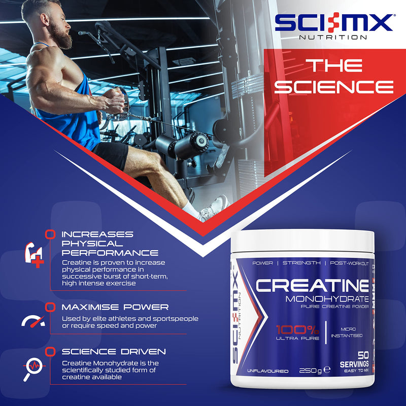 Sci-MX Creatine Monohydrate Strength, Power & Energy Powder - 250 g - 50 Servings - BeesActive Australia